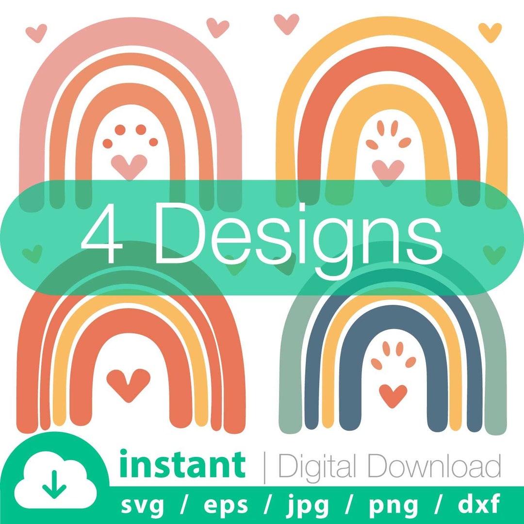 4x Rainbows Svg Bundle Boho, Hand Drawn Rainbow Svg, Boho Rainbow With ...