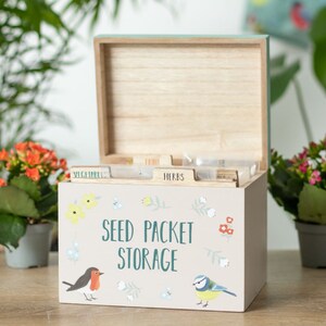 British Garden Birds Seed Packet Storage Box With Dividers