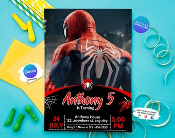 Invitation d'anniversaire modifiable de Spider Man | Invitation de partie d'homme d'araignée | Modèle modifiable | Invitation imprimable | Modèle de toile