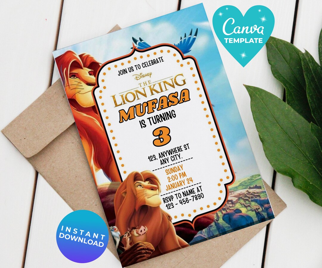 Editable Lion King Birthday Invitation Lion King Party Invitation