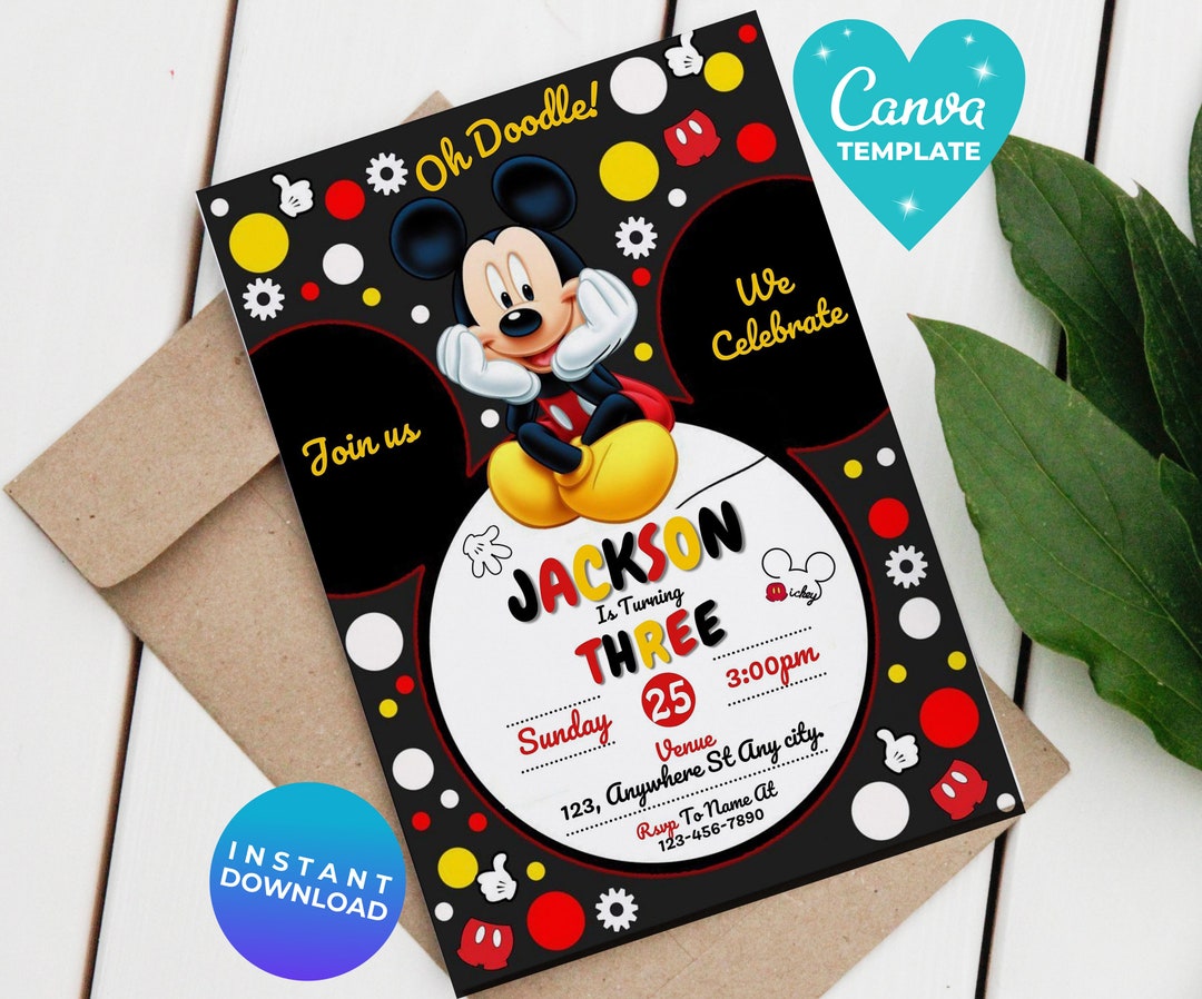 Editable Mickey Birthday Invitation Digital Kids Party Template, Boys ...