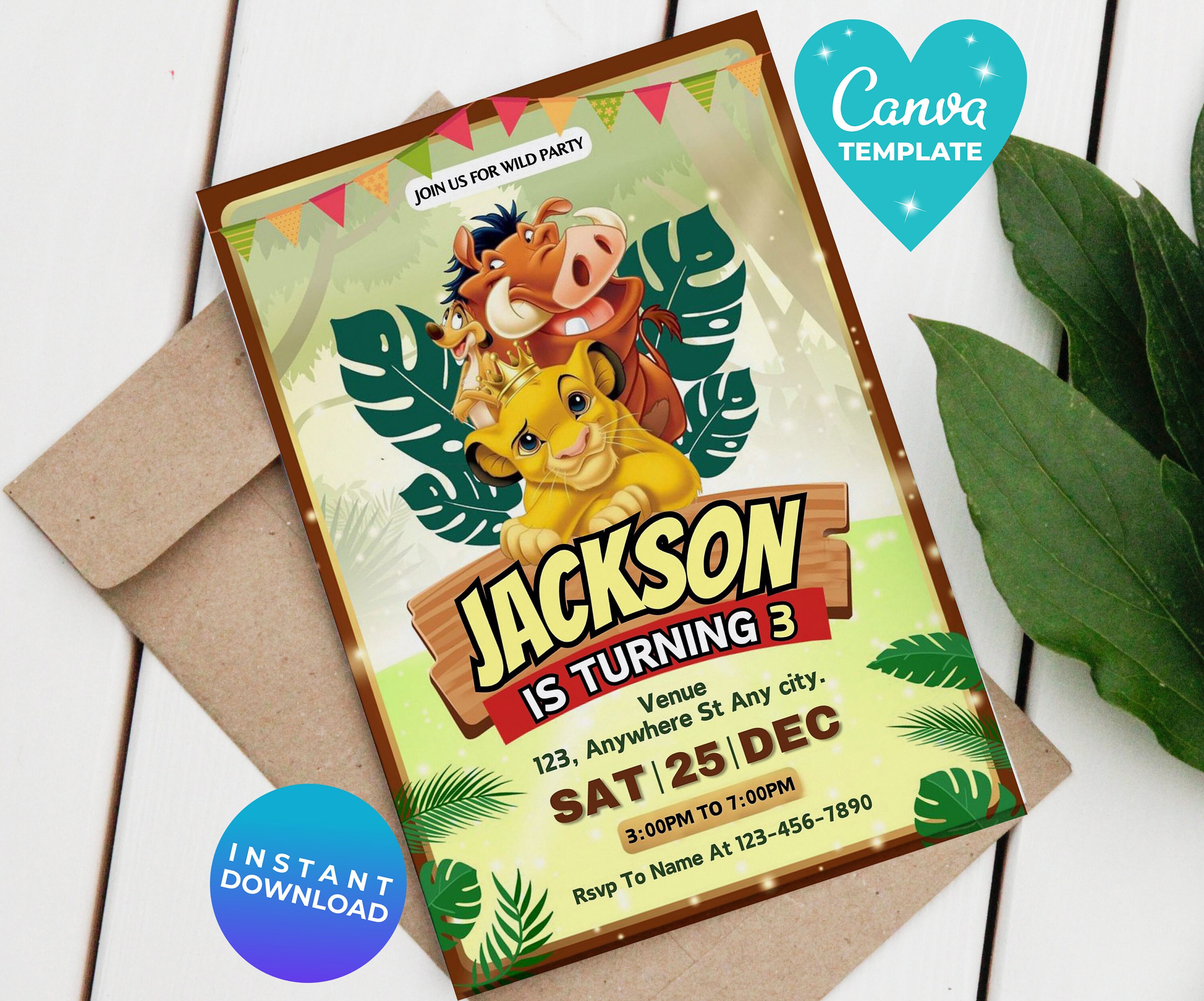 Editable Lion King Birthday Invitation Lion King Party Invitation