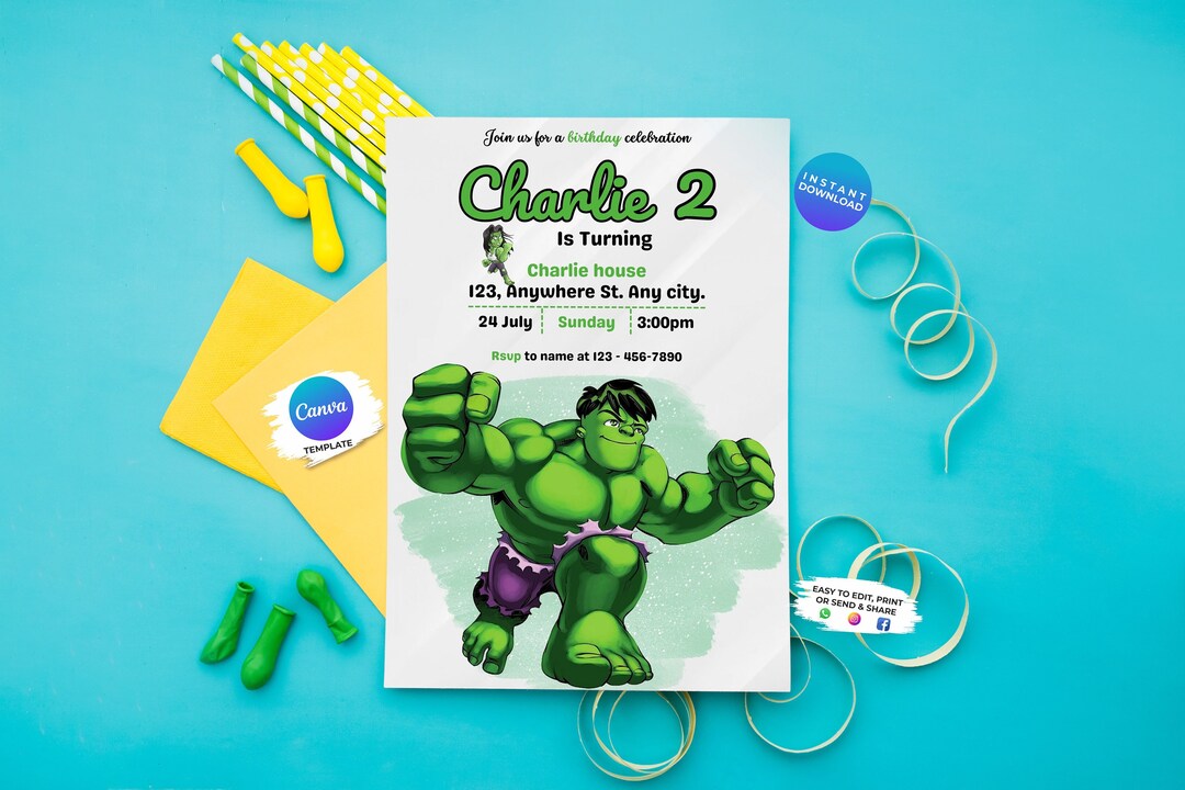 Editable Hulk Birthday Invitation Hulk Kids Party Invitation Etsy