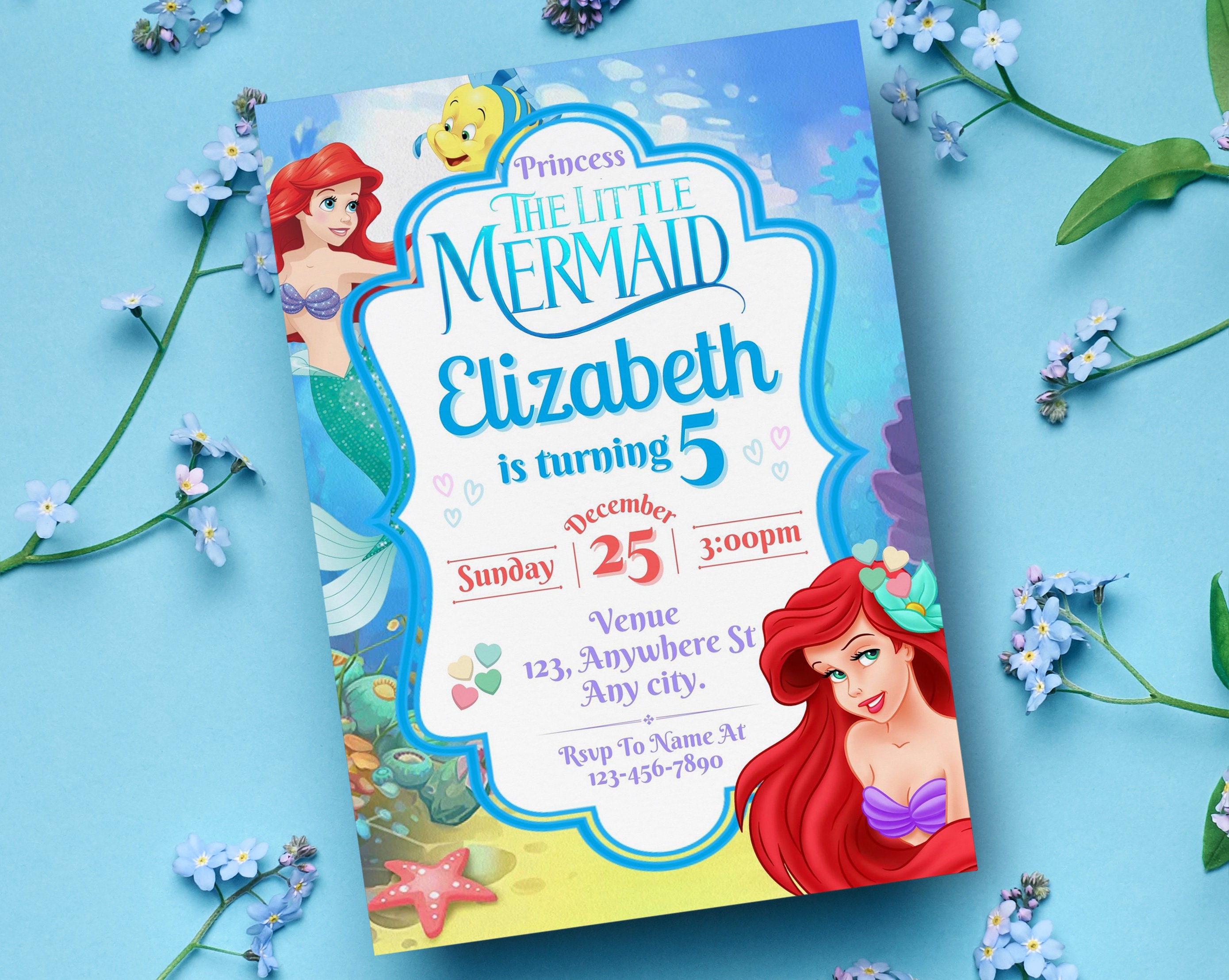 Editable Little Mermaid Birthday Invitation Ariel Party Invitation