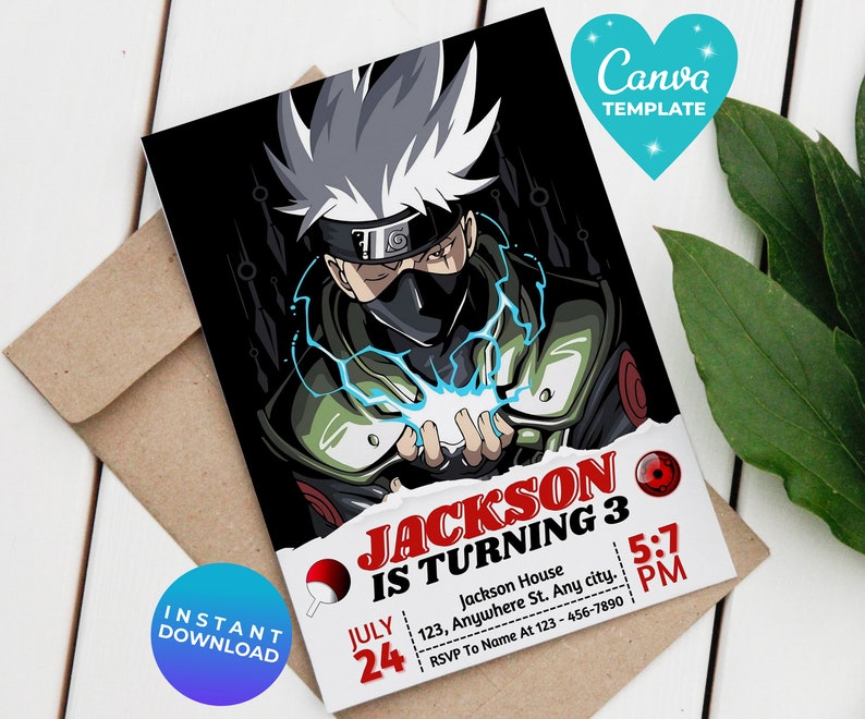 Editable Manga Anime Birthday Invitation Boys Manga Party Invitation ...