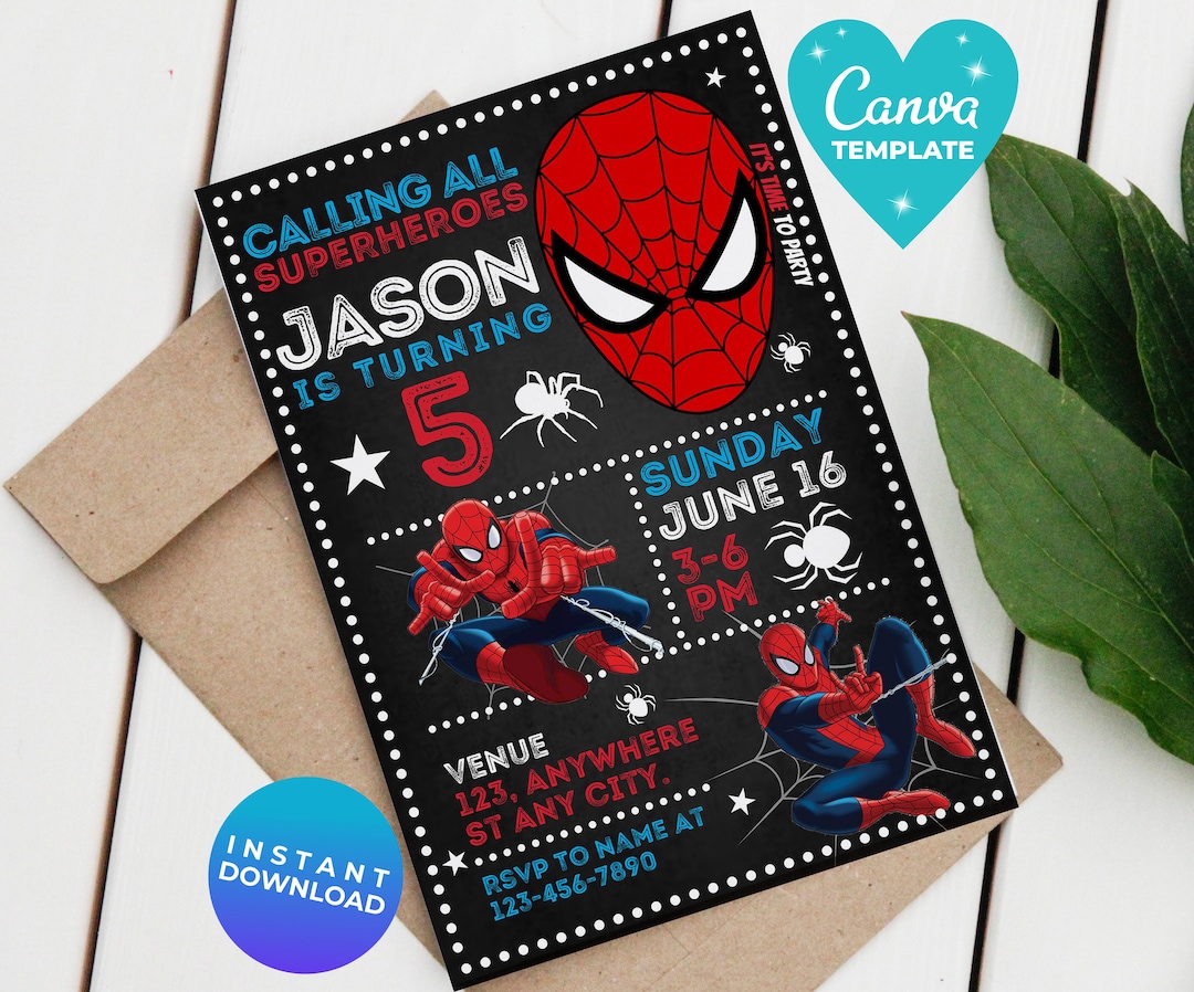 Invitación de cumpleaños editable de Spider Man, Invitación de fiesta ...
