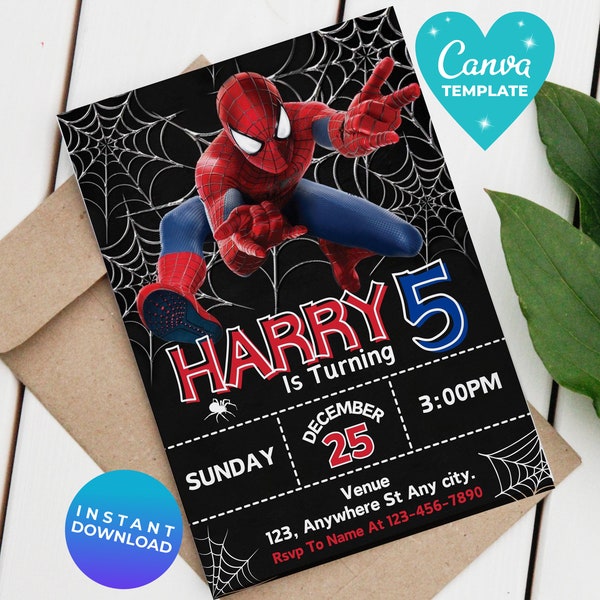 Spider Man Birthday Template - Etsy