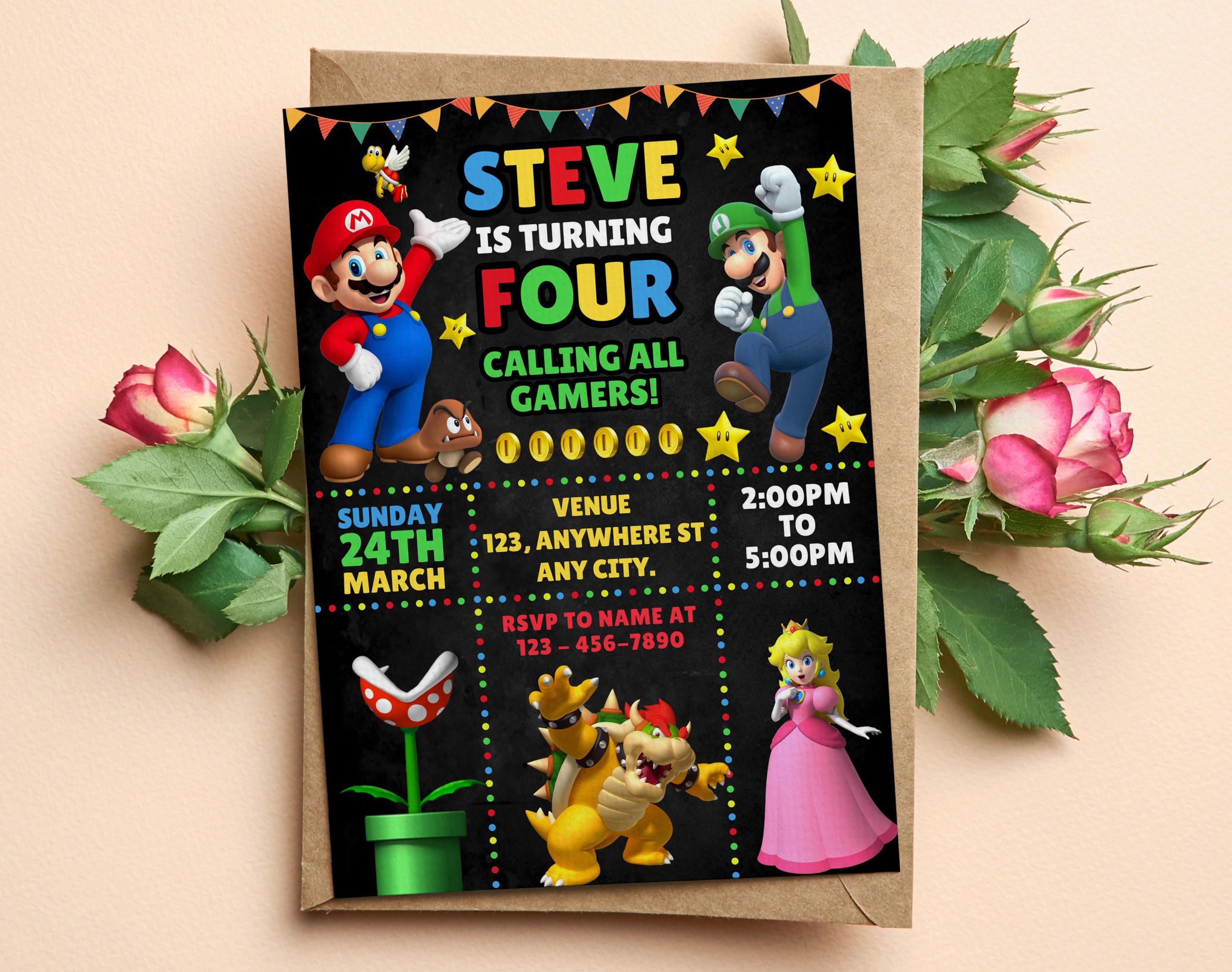 Editable Super Mario Birthday Invitation Super Mario Party Invitation ...