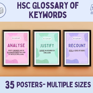 Glossaire HSC des affiches de mots-clés 2023 | Mots-clés et définitions NESA de bande 6 | 35 affiches prêtes à imprimer