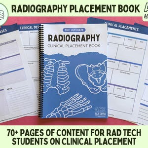 Praktisch stageboek radiografie, meer dan 70 pagina's, voor studenten röntgen, CT, MRI, operatiekamer en mammografie.