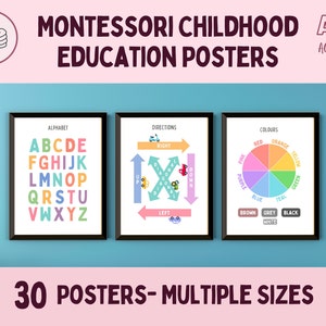 Pósteres educativos Montessori para niños pequeños, preescolares y de primaria / 30 láminas coloridas para profesores y educadores en casa