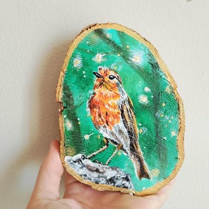 Hand-painted wooden slices with animal portraits. Original painting, mini panel art, round painting, home decor.