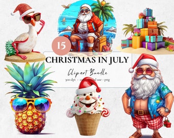 Christmas in July Christmas Graphics for Summer Christmas Clipart Santa at the Beach Christmas Image July Tropical Christmas Digital