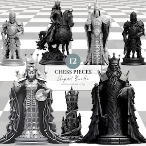 Chess Pieces Clipart Bundle | 12 PNG | Chess Themed Transparent Background PNG Wizard&#39;s Chess Set Game Art Digital Cricut Sublimation Print