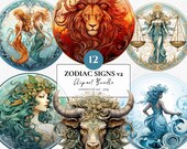 Zodiac Signs v2 Clipart Bundle | 12 PNG | Digital download | Commercial use | Sublimation