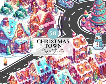 Christmas Town Clipart Bundle: 50 PNG Illustrations for DIY Crafts