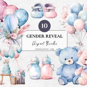 Paquete de imágenes prediseñadas Boho Gender Reveal / 20 imágenes PNG para decoración de fiestas, invitaciones y sublimación de arte digital para niños o niñas