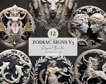 Zodiac Signs v3 Clipart Bundle | 12 PNG | Digital download | Commercial use | Sublimation