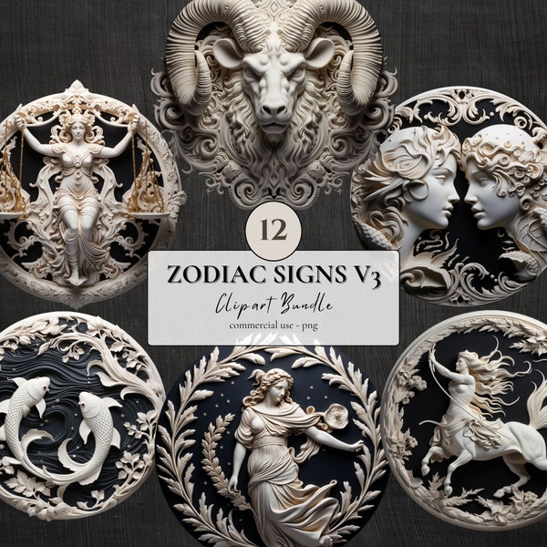 Zodiac Signs v3 Clipart Bundle | 12 PNG | Digital download | Commercial use | Sublimation