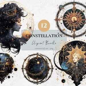 Lot de cliparts constellation | 12 images PNG | Design stellaire pour vibrations cosmiques Sublimation Univers Thème Ciel nocturne Élément astral Astronomie