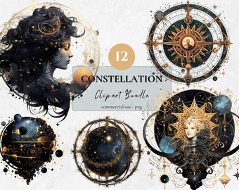 Constellation Clipart Bundle: 12 Celestial PNG Images (4096x4096 px)