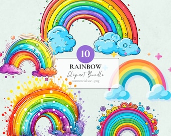 Rainbow Clipart Bundle | 10 PNG | Rainbow Digital Download Sublimation Print Cricut Stickers Rainbows