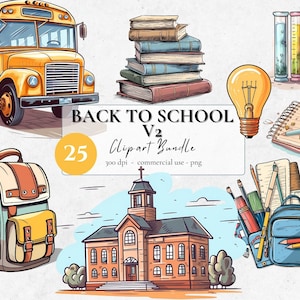 Pacote de clipart de volta às aulas V2 Primeiro dia de material escolar Padrão sem emenda PNG Folheto escolar para impressão Decoração do ensino médio