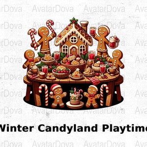 PNG Winter Candyland Playtime Digital Paper - Pacote de papel de Natal, doces, Papai Noel e boneco de neve