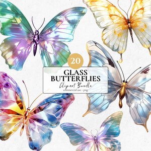 Glas Schmetterlinge Clipart Bundle | 20 PNG | Schmetterling Clipart kommerzielle Nutzung irisierende Glas Sublimation Schmetterlinge Digitaldruck