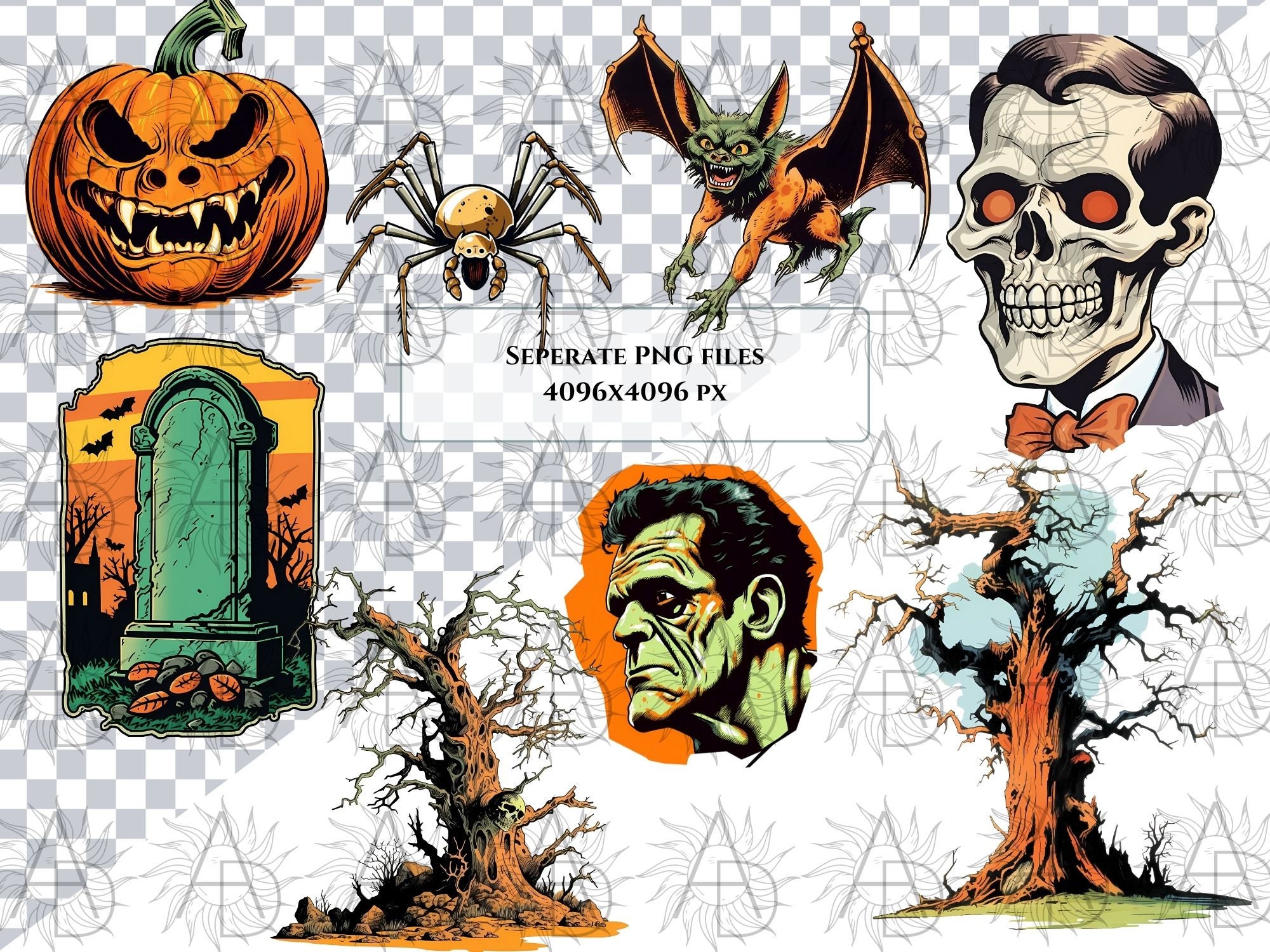 Vintage Halloween Clipart Bundle 20 PNG 1 Seamless Pattern - Etsy