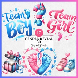 Paquete de imágenes prediseñadas de revelación de género v2/ 17 PNG / Anuncio de revelación de género del bebé Anuncio de embarazo, Fiesta de revelación de género, Baby Shower