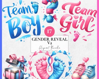 Watercolor Gender Reveal Clipart Bundle: Pink & Blue Graphics (Digital Download)