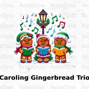 PNG Caroling Gingerbread Trio Carta digitale, Carta digitale 12 x 12, Trio di canti natalizi, Carta digitale Caroler