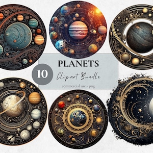 Paquete de imágenes prediseñadas de planetas / 10 imágenes PNG / Constelación de astronomía Impresión digital Sublimación Arte temático del espacio cósmico