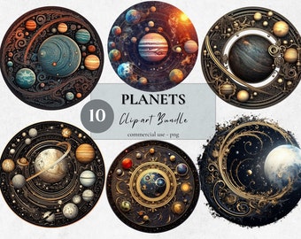 Planets Clipart Bundle: Cosmic Astronomy PNG Images (4096x4096 px)