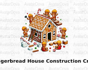 PNG Gingerbread House Construction Crew, Construction Crew Personalized Christmas Card, Construction Crew Christmas Card Kids