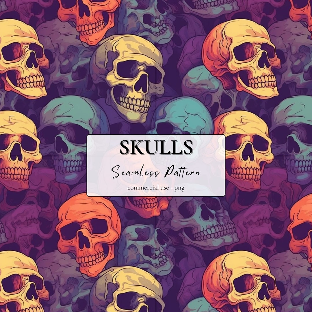 Skull Patterns Skulls Seamless Pattern: PNG Digital Print for Sublimation (commercial ...