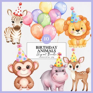 Birthday Animals Clipart Bundle | 10 PNG | Digital download | Commercial use | Sublimation