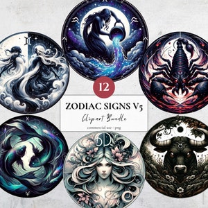Zodiac Signs v5 Clipart Bundle | 12 PNG | Digital download | Commercial use | Sublimation