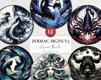 Zodiac Signs v5 Clipart Bundle | 12 PNG | Digital download | Commercial use | Sublimation