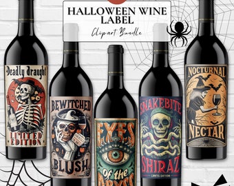 Halloween Wine Label Clipart: Vintage Gothic Designs (30 JPG)