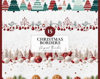 Christmas Borders Clipart Bundle | 15 PNG | Christmas Seamless Border Repeatable Pattern Digital Scrapbooking Greeting Cards Christmas Decor