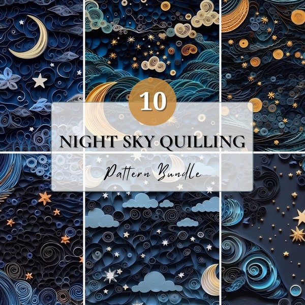 Paper Quilling Pattern Night Sky Seamless Pattern Paper Art Wallpaper Starry Night Sky Pattern for Scrapbooking Digital Scrapbook Background