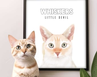 Custom Cat Portrait With FREE Revisions,  Cat Lover Gift, Portrait From Photo, Cat Print, Custom Cat Drawing, Digital Cat Portrait