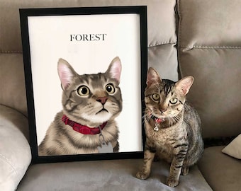 Custom Cat Portrait With FREE Revisions,  Cat Lover Gift, Portrait From Photo, Cat Print, Custom Cat Drawing, Digital Cat Portrait