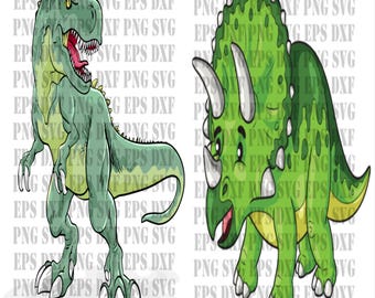 Grafika wektorowa dinozaura – T-Rex i Triceratops (png, svg, eps, dxf) (pobieranie cyfrowe)