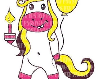 Klipart urodzinowy z jednorożcem, urocze przyjęcie PNG (pobieranie cyfrowe)