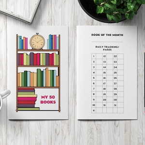 Set of Reading Trackers Printable, Bookshelf Reading Planners A4, Daily Book Tracker, Reading Challenge 50/100 /200 books, Gift for Readers