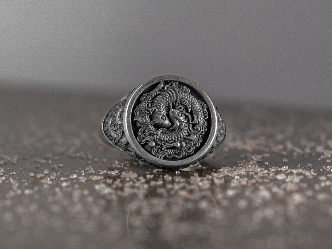 Fish Jewelry Chinese Koi Fish Ring for Men Sterling Silver Etsy UK