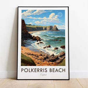 Polkerris Beach, England, Vintage Style Travel Print, Wall Art, Home Decor, Wall Hanging, Art Lover, Gift Decor